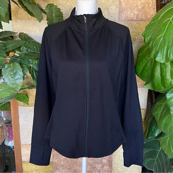 NEW Jockey Women’s Tulip Hem Yoga Black Salt Zip-Up Mock Neck Jacket, Size XL - Picture 3 of 16